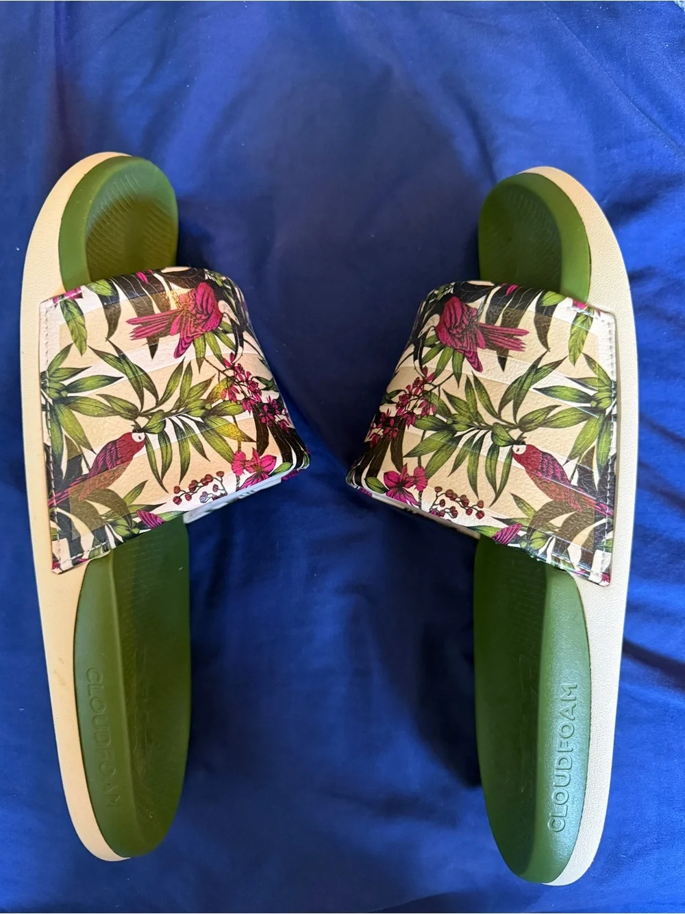 Adidas Men’s Green Slide Sandals with Floral Strap
